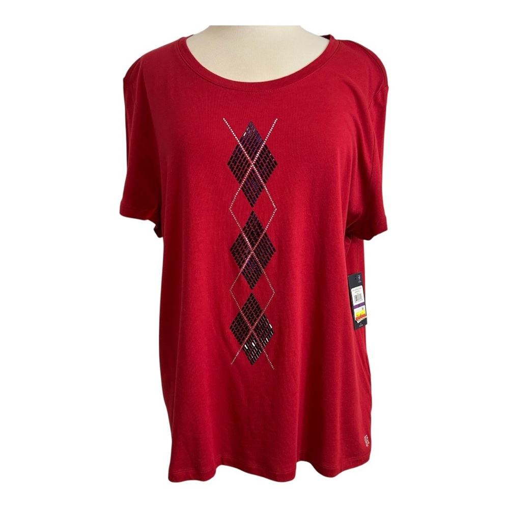 TOMMY HILFIGER‎ Shirt Red Argyle Women's Top Size XXL